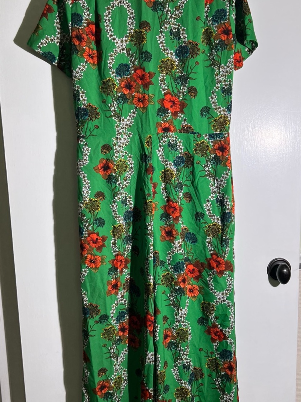 Sandro Green Floral Short-Sleeve Jumpsuit with Red Blooms - Picture 8 of 11